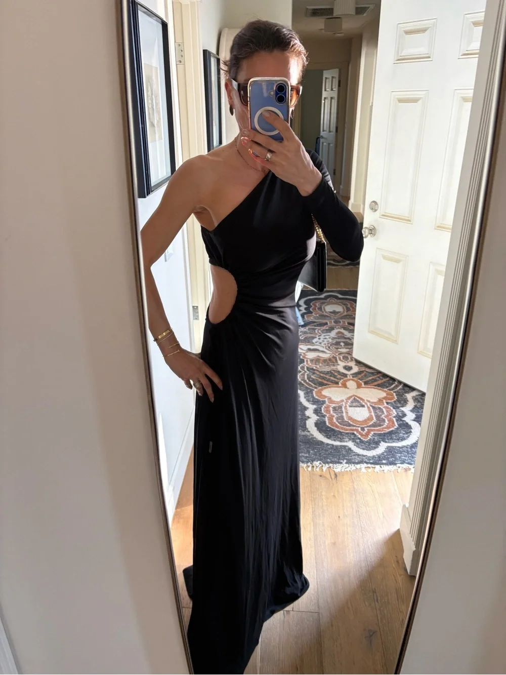 Halston Bay One-Shoulder Matte Jersey Cutout Maxi Gown in Black - Size 4 - Picture 5 of 16